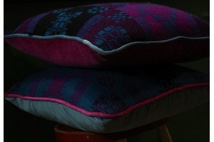 Merion Mill  Teal, Fuchsia Pink & Black Tapestry cushions CZV52